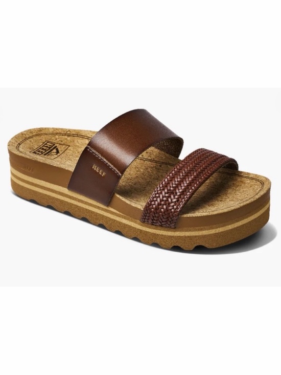 Reef Shoes - REEF • Brown Cushion Vista Hi Dual-Strap Braided Platform Slide Sandals, 10